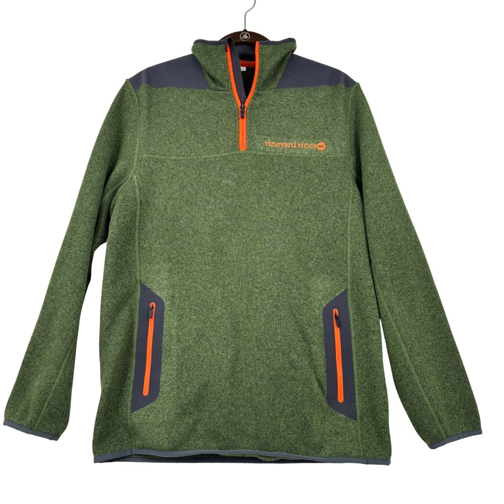 Vineyard Vines Quarter Zip Pullover Sweater Mens Size M Green Orange Performance